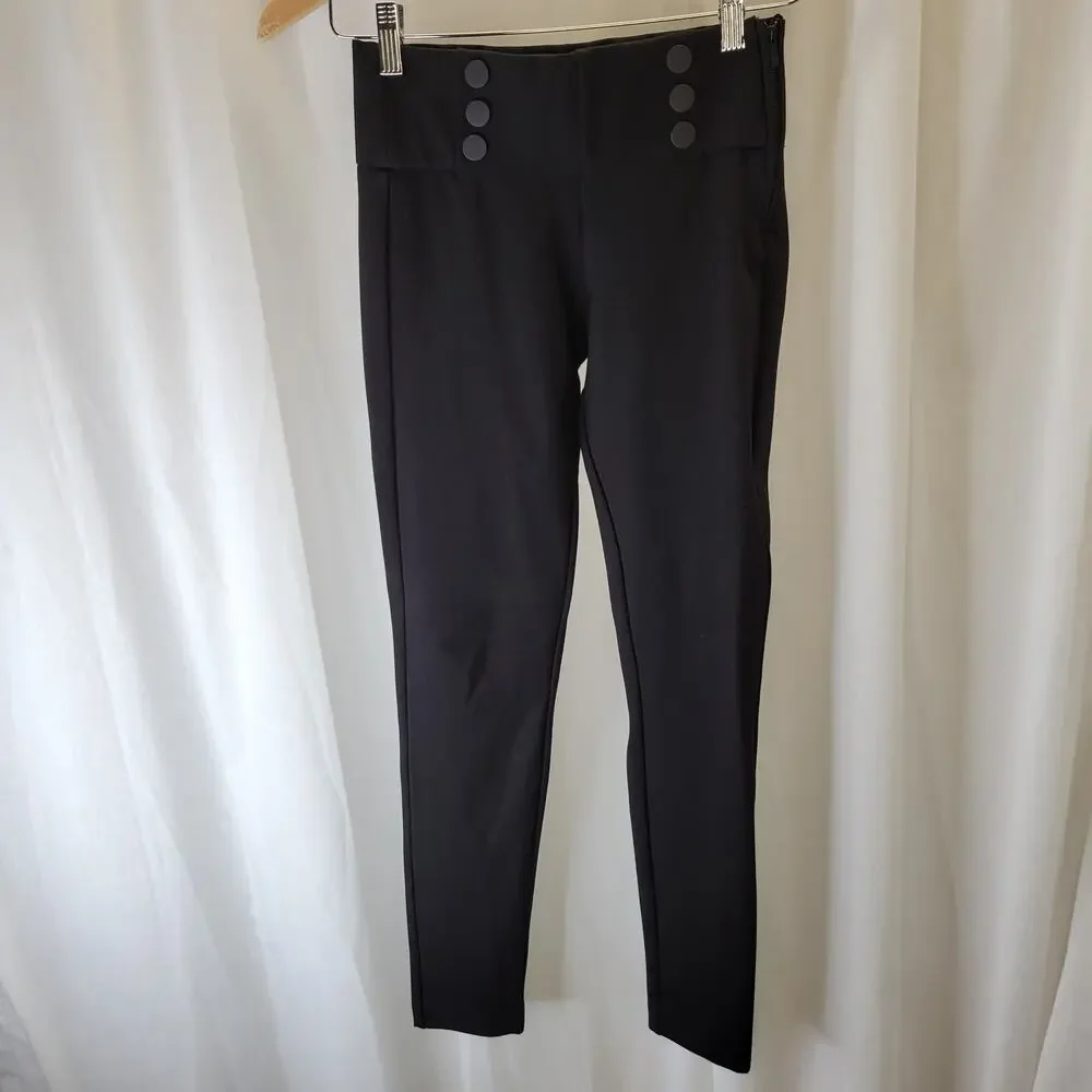 Zara Black Knit Button Front Skinny Dress Leggings Side Zip, XS